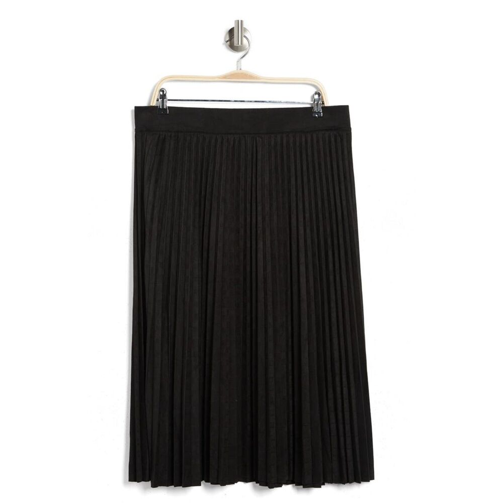 T Tahari Pleated Faux Suede Midi Black Skirt Plus Size 3x NWT